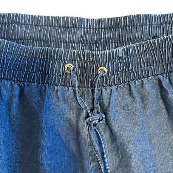 NINE WEST high rise chambray pull on elastic waist cargo jogger pants sz Large - Picture 2 of 7